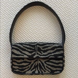 STAUD Zebra Print beaded Shoulder Bag